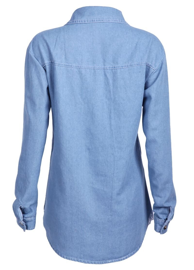 blue sleeve rivet pockets fringe denim blouse shein sheinside blue sleeve rivet pockets fringe denim blouse shein sheinside