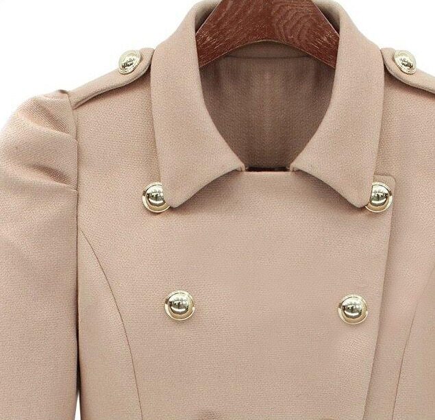 Beige Pleated Long Sleeve Buttons Ruffles Coat SheIn(Sheinside)