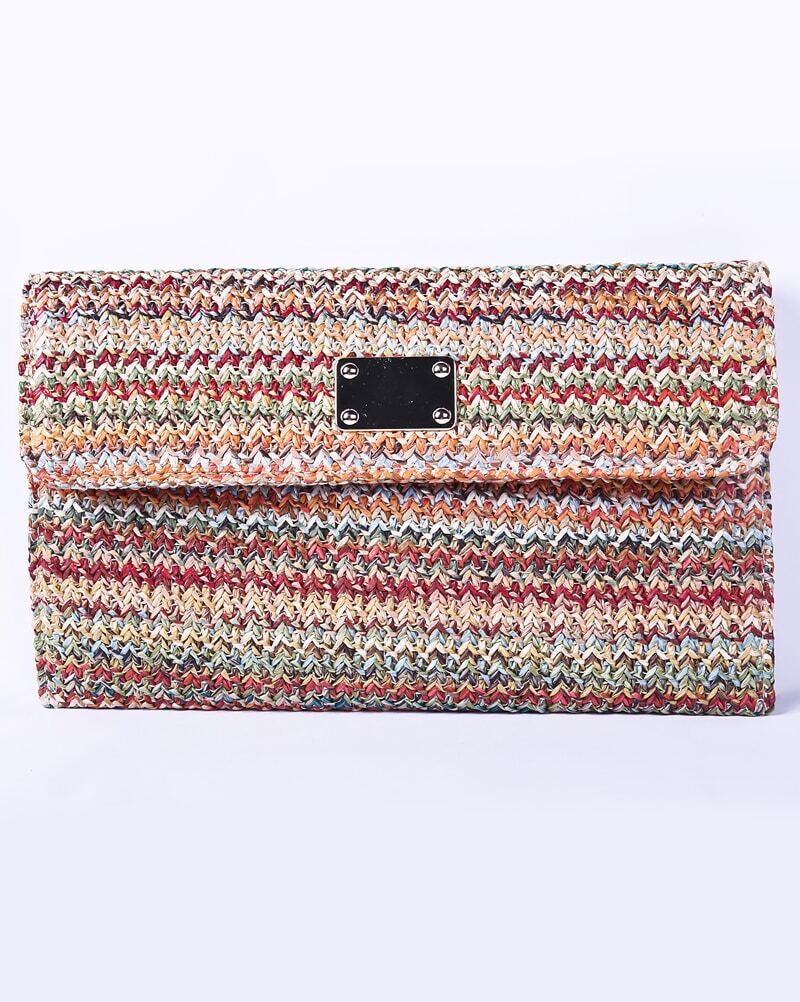 Multi Stripes Straw Clutch Bag SheIn(Sheinside)