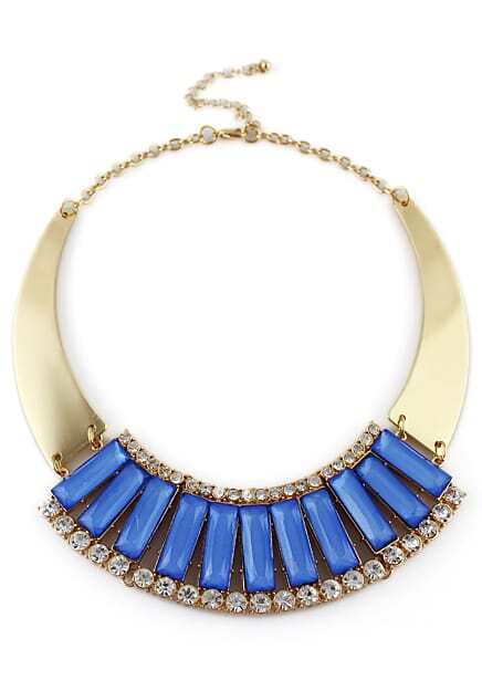 Blue Gemstone Gold Crystal Collar Necklace