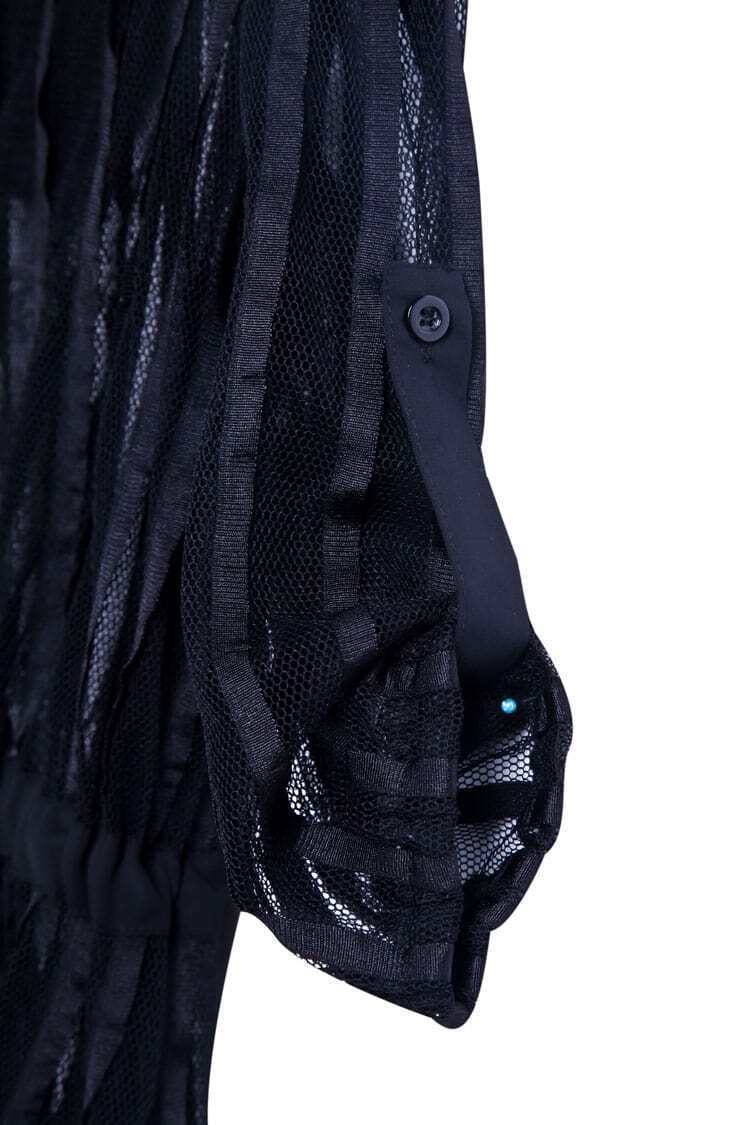 Black Hooded Half Sleeve Mesh Yoke Outerwear SheIn(Sheinside)