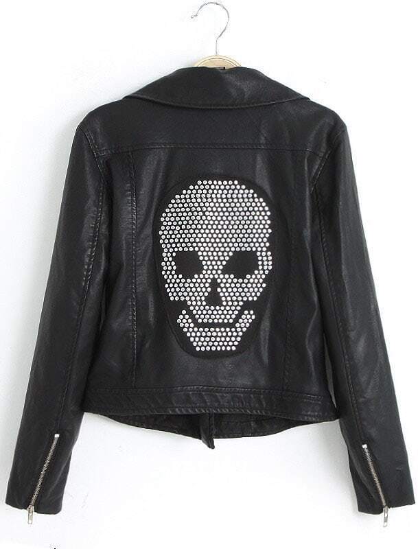 black sleeve skull embellished pu leather jacket black sleeve skull embellished pu leather jacket