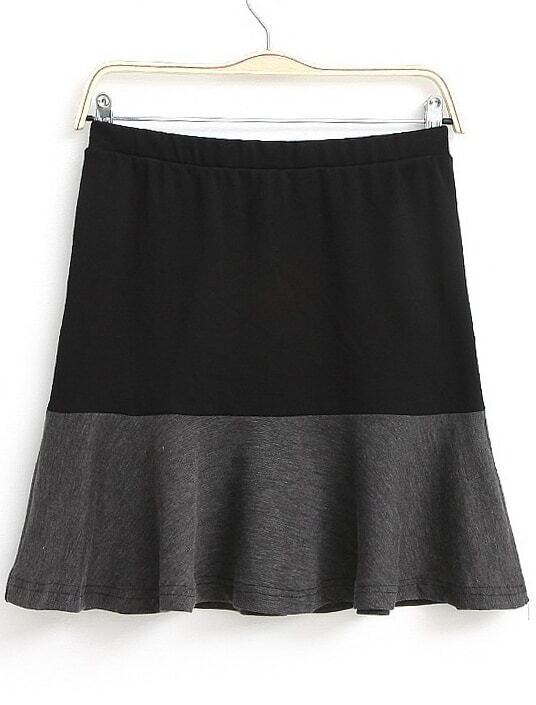 Black Elastic Waist Contrast Ruffle Skirt SheIn(Sheinside)