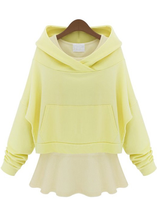 Yellow Hooded Long Sleeve Sweatshirt With Ruffle Dress -SheIn(Sheinside