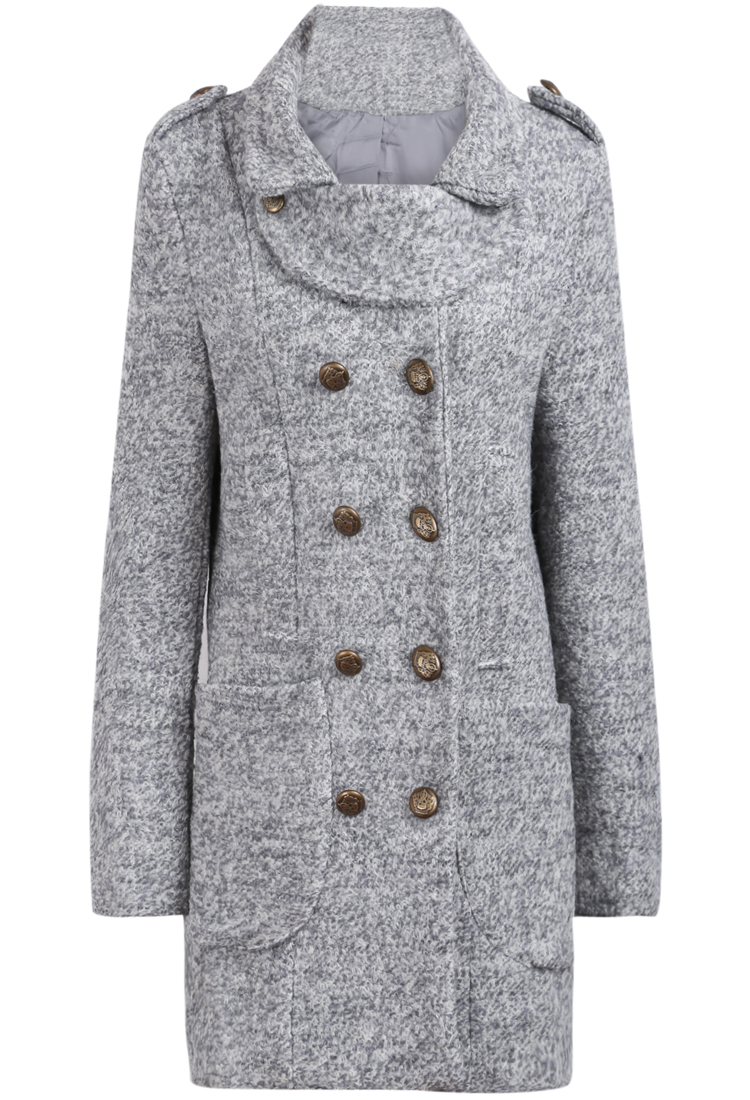 Grey Long Sleeve Epaulet Buttons Slim Coat SheIn(Sheinside)