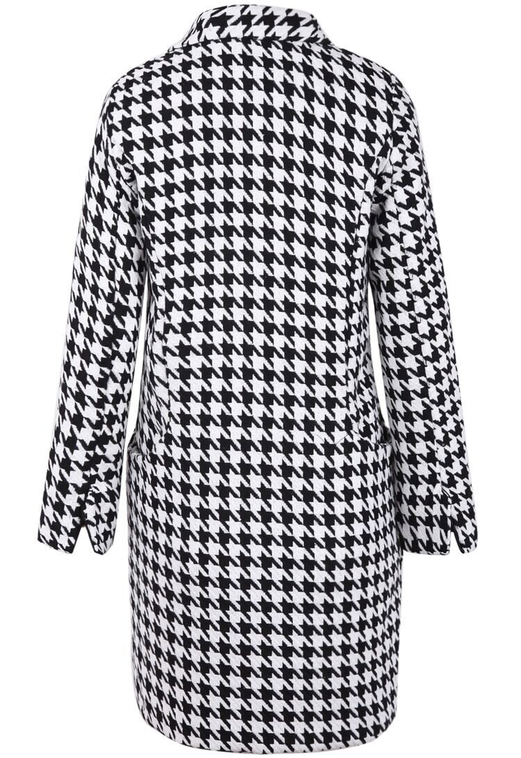 Black White Long Sleeve Houndstooth Coat SheIn(Sheinside)