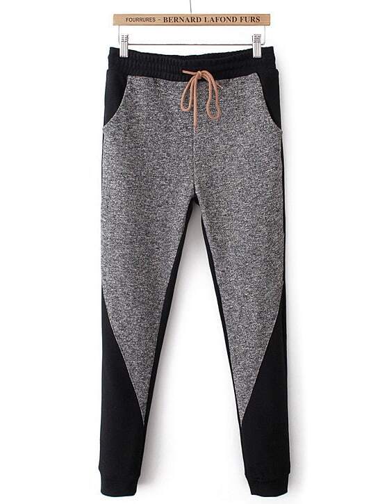 Grey Elastic Waist Drawstring Pockets Pant SheIn(Sheinside)