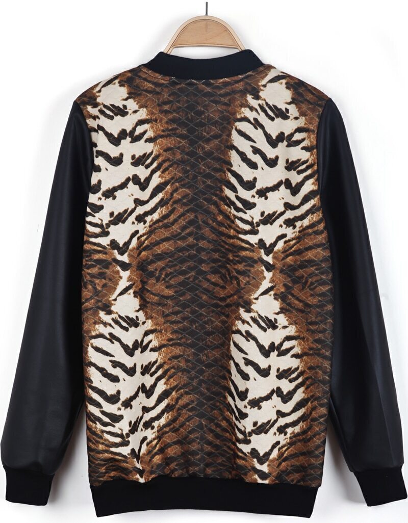 Black Long Sleeve Contrast Zebra Jacket SheIn(Sheinside)