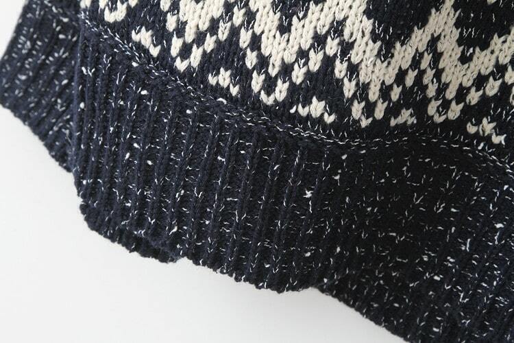 Navy Long Sleeve Split Geometric Pattern Sweater SheIn(Sheinside)