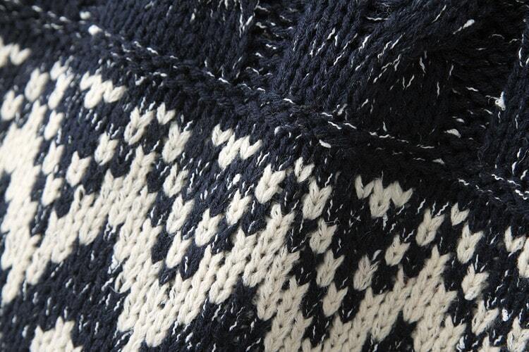 Navy Long Sleeve Split Geometric Pattern Sweater SheIn(Sheinside)