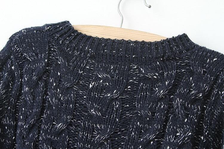 Navy Long Sleeve Split Geometric Pattern Sweater SheIn(Sheinside)