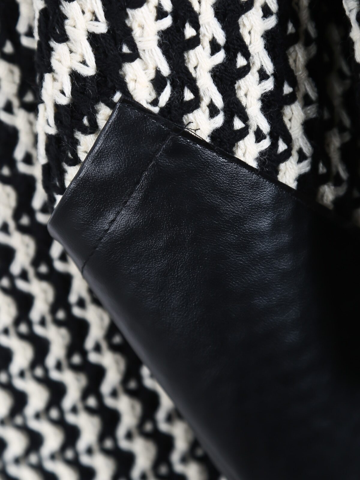 Black White Striped Contrast PU Leather Cardigan SheIn(Sheinside)