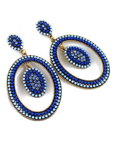 Blue Bead Circle Earrings