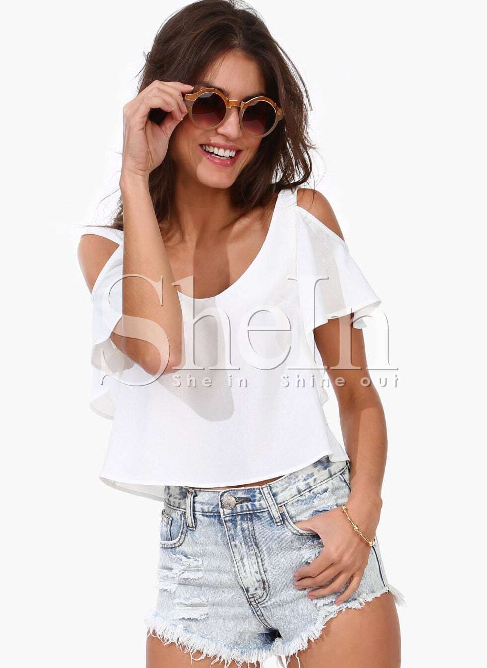 White Off the Shoulder Ruffle Crop Tank Top