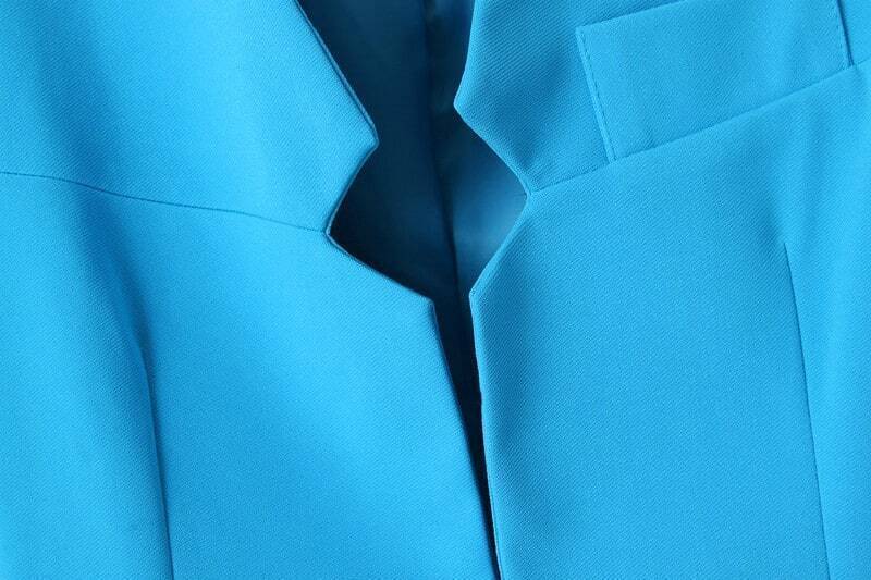 Blue Shoulder Pads Long Sleeve Fitted Blazer SheIn(Sheinside)