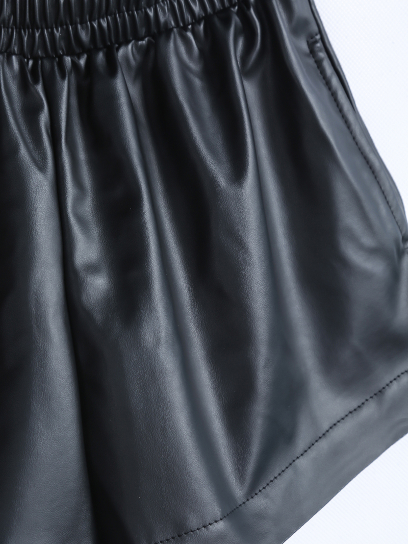 Black Elastic Waist PU Leather Shorts SheIn(Sheinside)