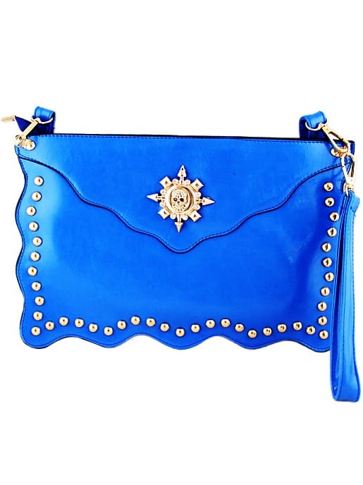 Blue Skull Embellished Clutch Bag