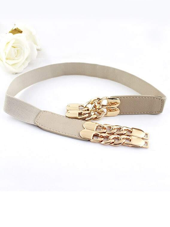 White Elastic Metal Chain Belt SheIn(Sheinside)