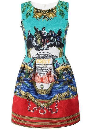 vintage tribal print hollow out sleeveless casual dress
