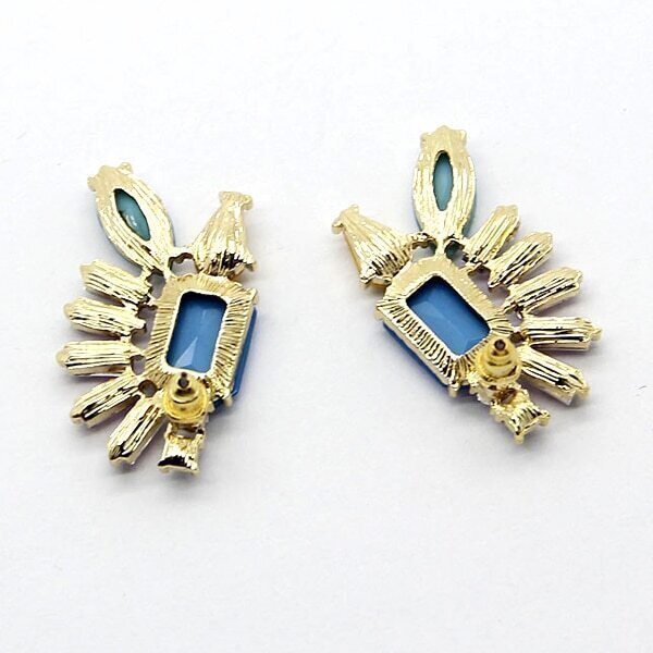 Blue Gemstone Gold Diamond Stud Earrings SheIn(Sheinside)