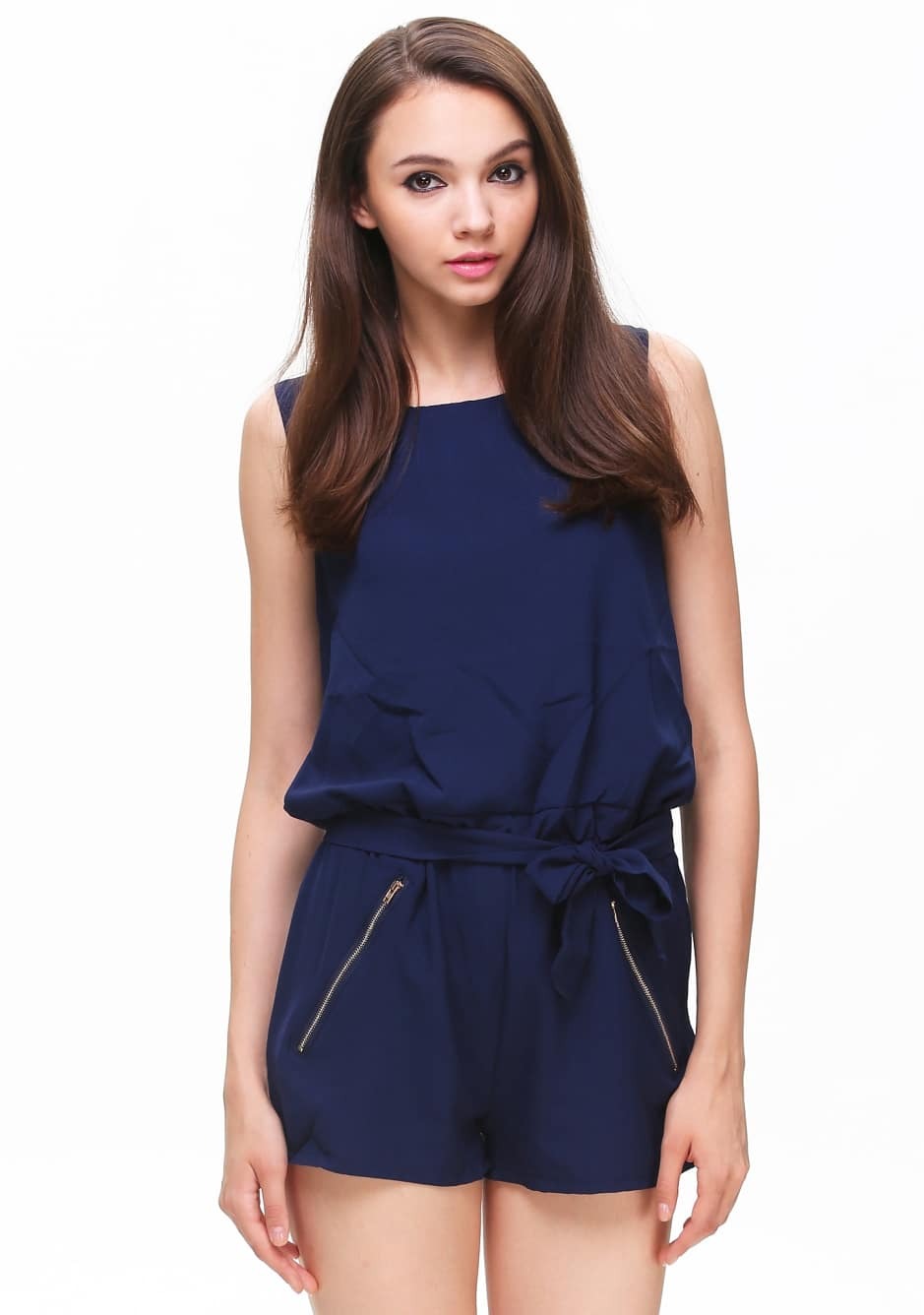 Navy Sleeveless Backless Bowknot Jumpsuit SheIn(Sheinside)