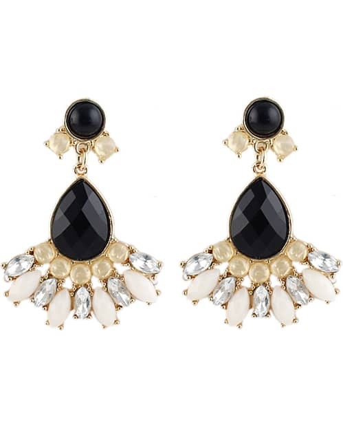 Black Drop Gemstone Gold Earrings