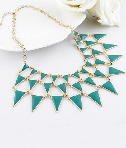 Green Gemstone Gold Triangle Chain Necklace pictures