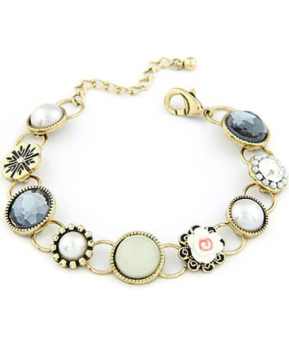 Retro Gold Gemstone Flower Chain Bracelet