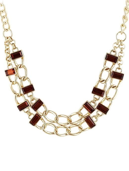 Red Gemstone Gold Hollow Chain Necklace