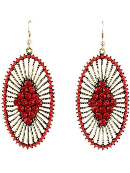 Red Diamond Gold Hollow Dangle Earrings