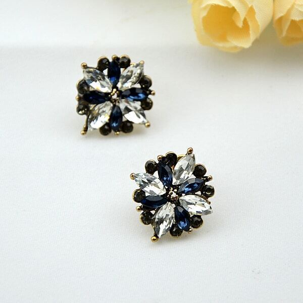 Blue White Gemstone Gold Stud Earrings SheIn(Sheinside)