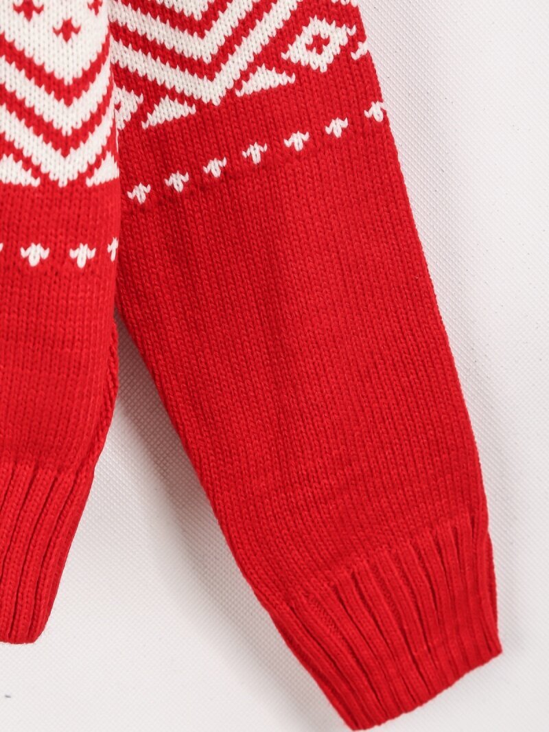Red Long Sleeve Snowflake Pattern Knit Sweater -SheIn ...