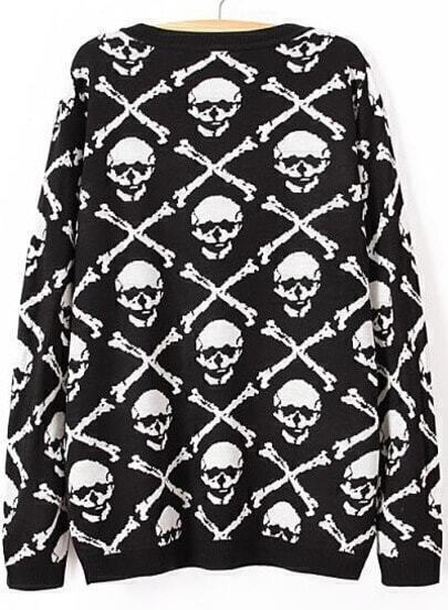black long sleeve skull embroidery mohair sweater