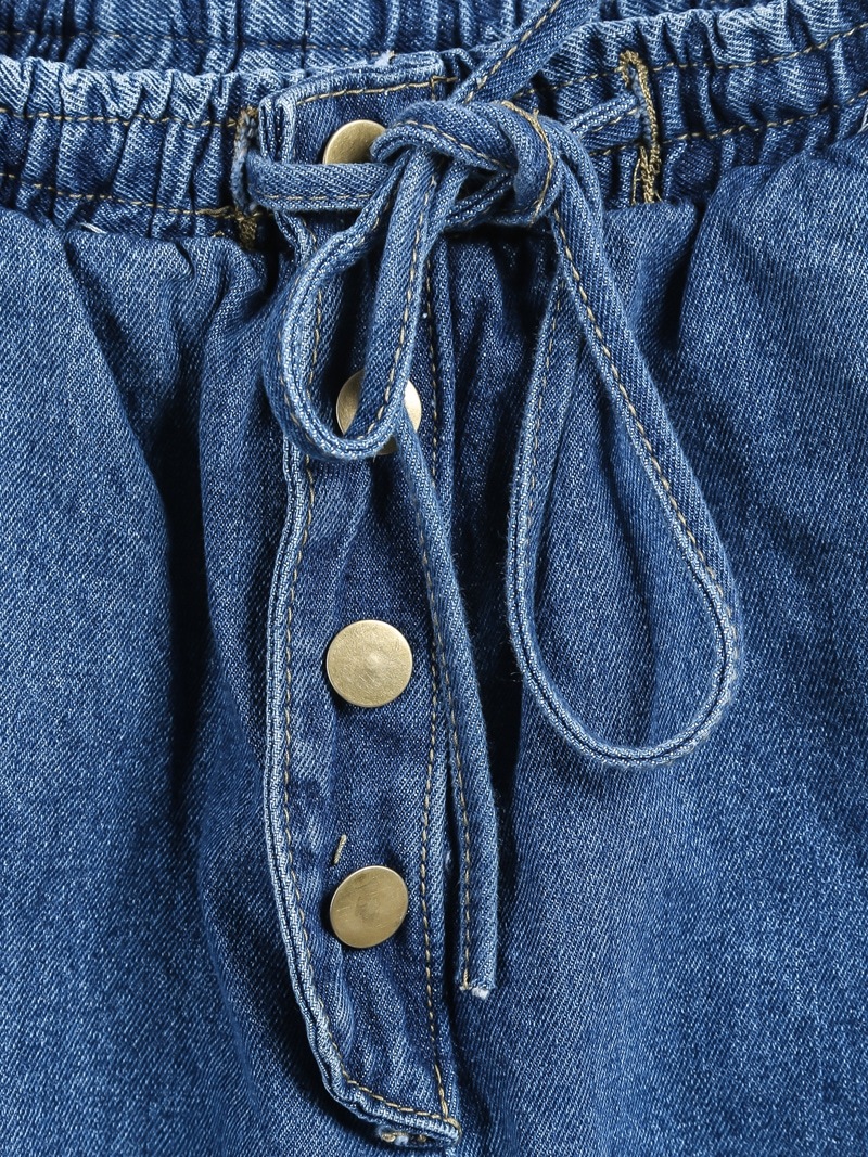 Blue Drawstring Waist Denim Loose Pant SheIn(Sheinside)