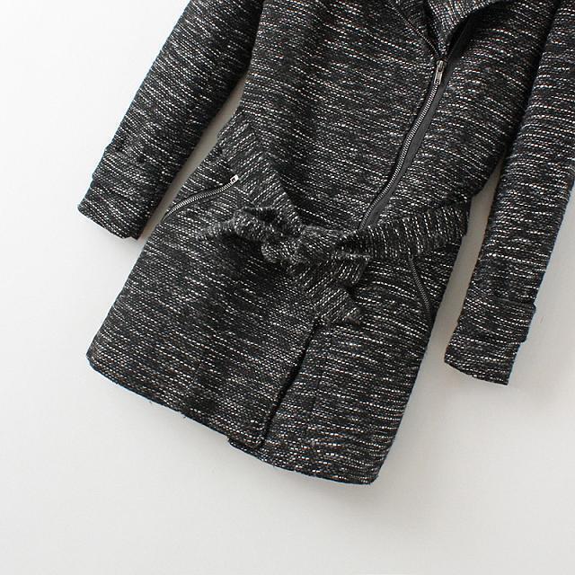 Black Lapel Long Sleeve Zipper Woolen Coat SheIn(Sheinside)