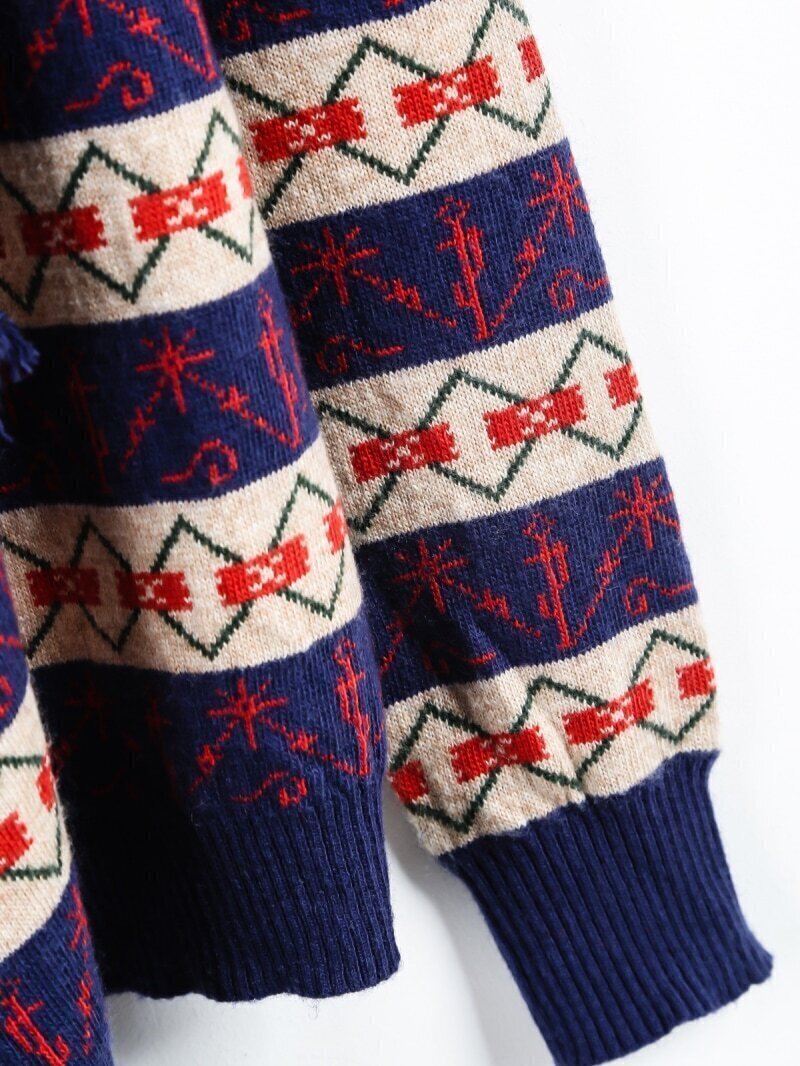 Blue Long Sleeve Striped Tassel Cardigan SheIn(Sheinside)