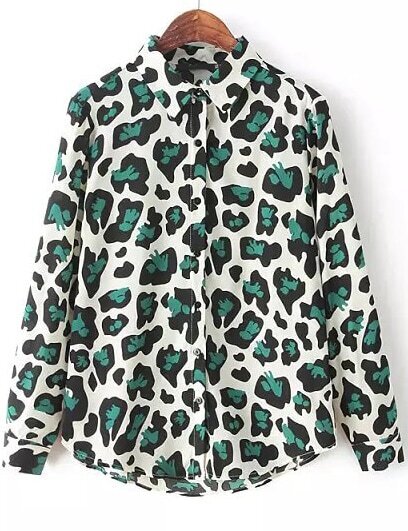 green sleeve leopard graffiti print blouse shein green sleeve leopard graffiti print blouse shein