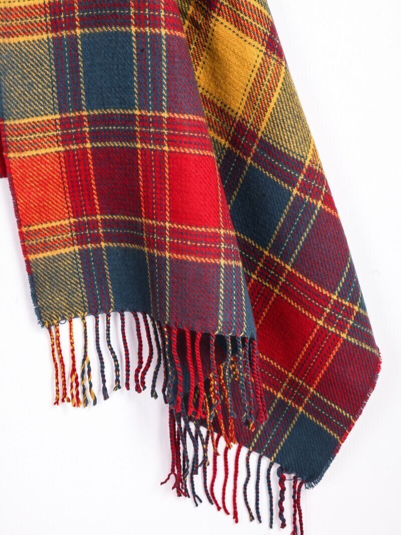 Orange Blue Plaid Tassel Scarve SheIn(Sheinside)