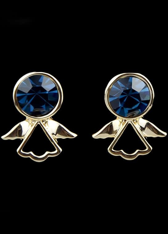 Blue Gemstone Gold Wing Earrings