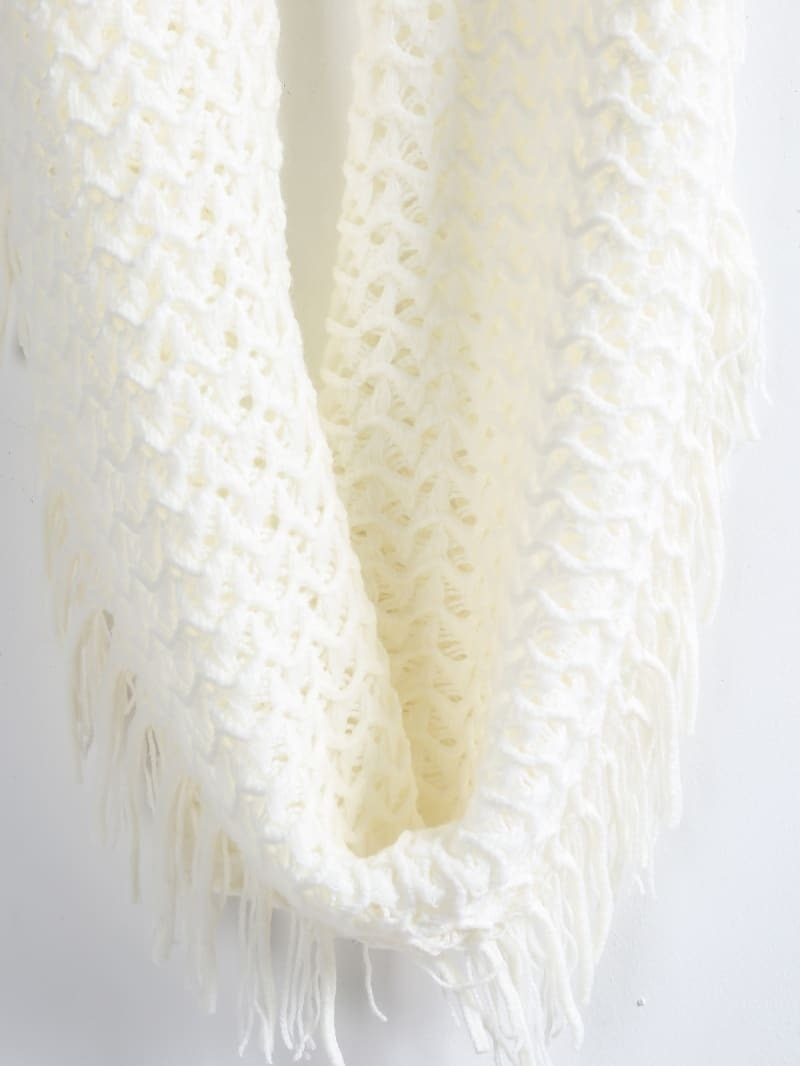 White Grid Tassel Knit Scarf SheIn(Sheinside)