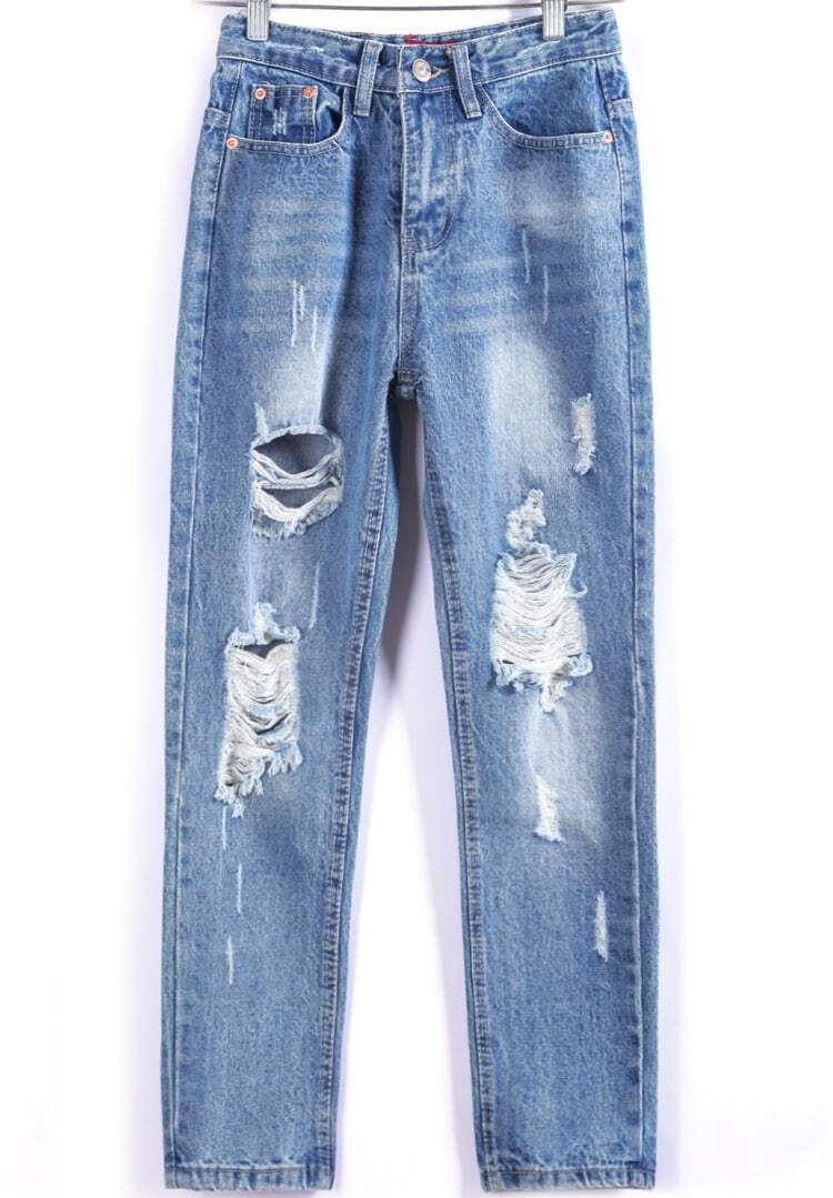 blue bleached ripped denim pant shein sheinside blue bleached ripped denim pant shein sheinside