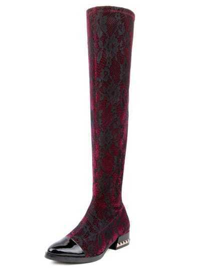 Red Lace Knee Boots pictures