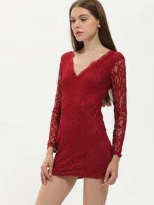 Vestito con colletto V-rosso di vino