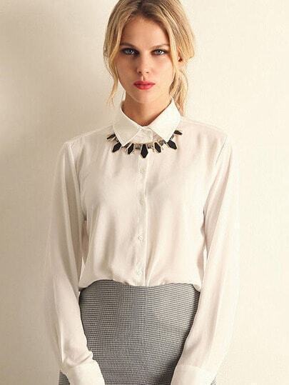 White Lapel Long Sleeve Chiffon Blouse White Lapel Long Sleeve Chiffon Blouse pictures
