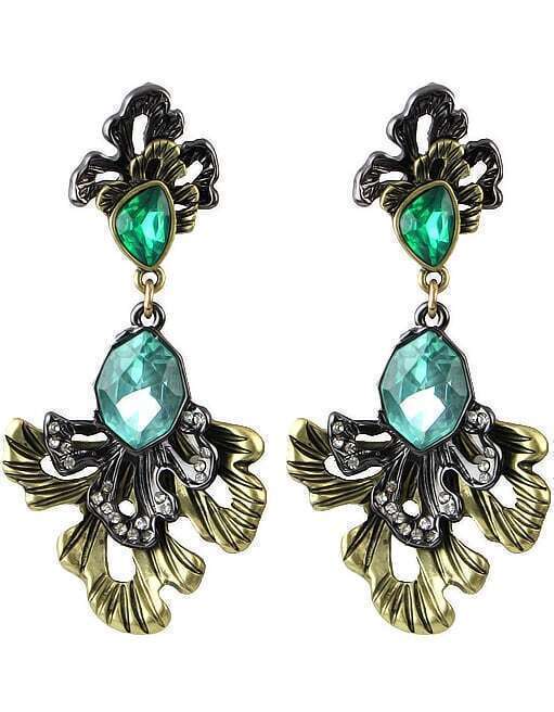 Green Gemstone Retro Gold Earrings