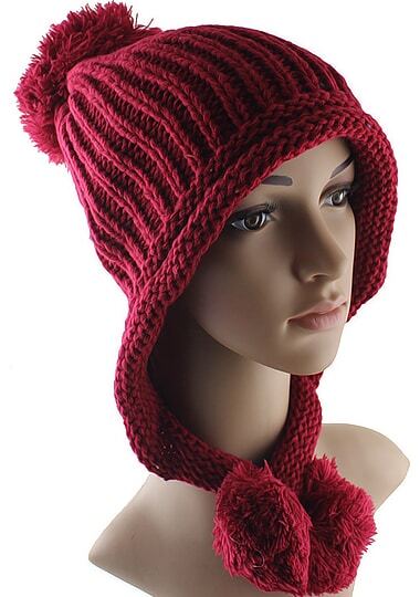 Red Twisted Ball Knit Hat