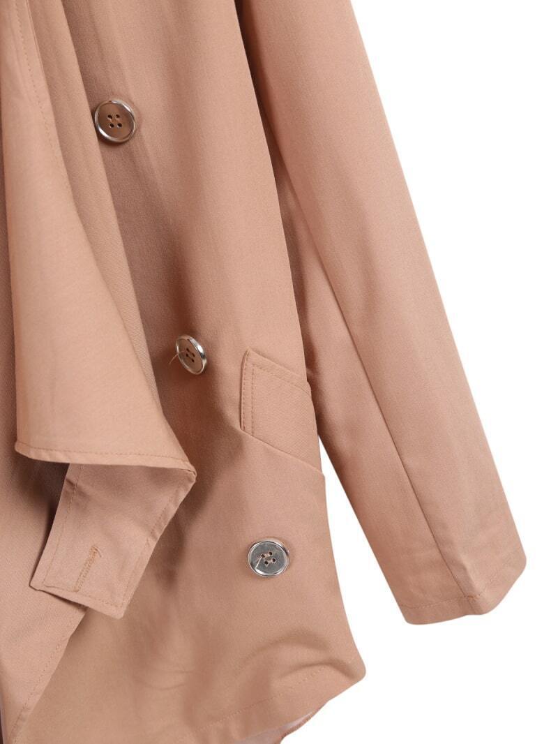 Khaki Lapel Long Sleeve Buttons Coat SheIn(Sheinside)