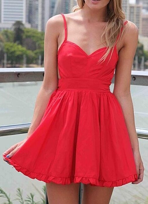 spaghetti strap flare dress