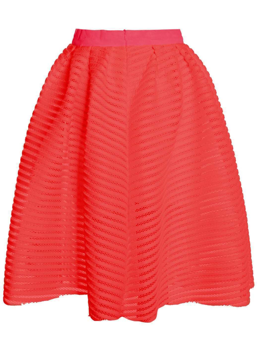 Red With Zipper Hollow Flare Skirt SheIn(Sheinside)