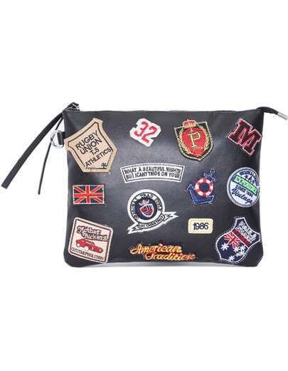 Pochette con patch di PU nera Pochette con patch di PU nera immagini